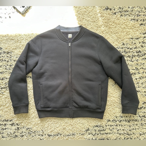 GAP Men’s Sweatshirt Feeling/Material Fleece Inside Bomber Jacket - Black, Large - Picture 5 of 7